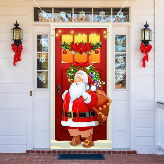 Christmas Door Banner Decoration Santa Claus Door Cover Merry Christmas New Year