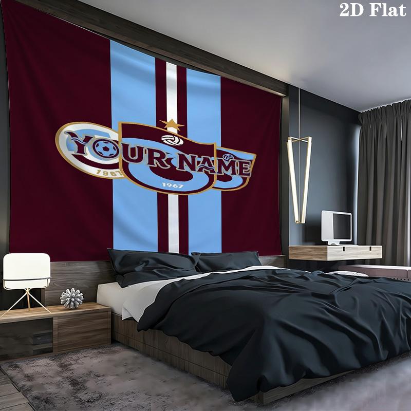 Soccer Emblem Custom Name Wall Tapestry Aesthetic Wall Hanging Printed Fabric Blanket Decorative Tapestries For Bedroom Living Room Home Decor