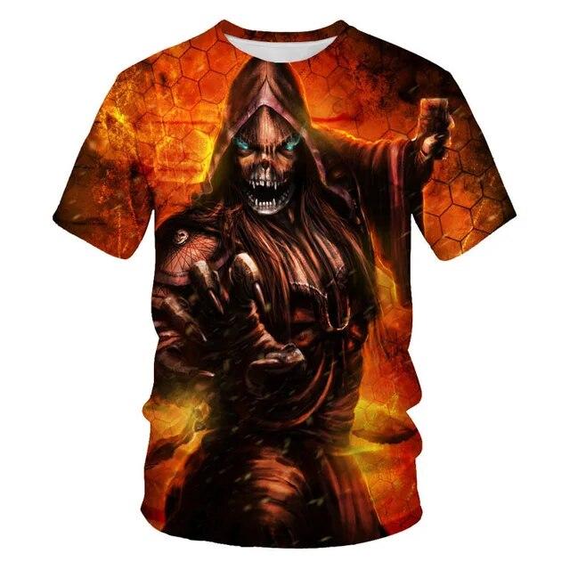Classic Gothic Skull Horror Death 3D Print Men's T-shirt Summer Casual O-neck Short Sleeve Tops Harajuku Hip-Hop Streetwear Tees