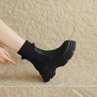 Короткие сапоги на платформе женские осень-зима 2024 новые британские ветровки шерстяные сапоги маффин-ботфорты маленькие эластичные сапоги