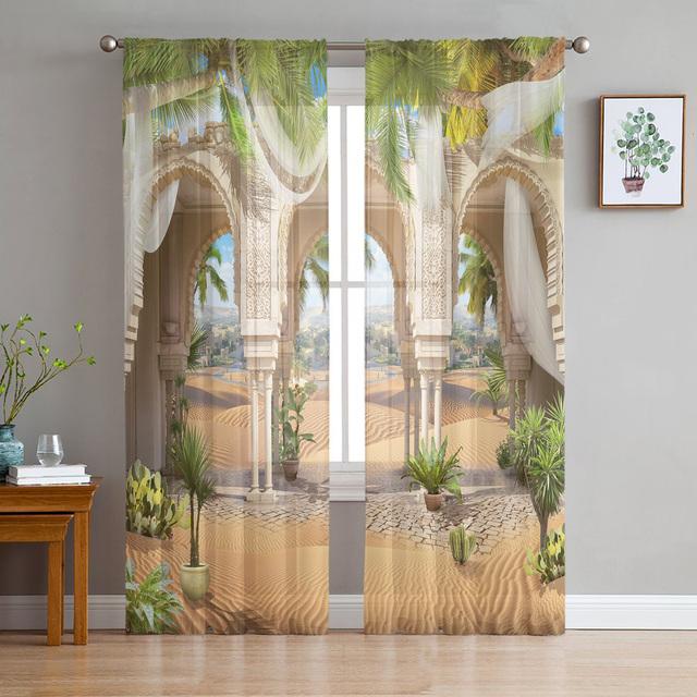 Arch Flowers Sea Printed Curtains Drape Sheer Tulle Home Decoration Living Room Bedroom Cortinas Chiffon Window Curtains