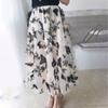 Butterfly Embroidery Women Chiffon Skirt Mid-length A-line Skirt Plus Size Fairy Skirt Summer Ruffled Elastic Waist Sandy Beach Vacation Daily