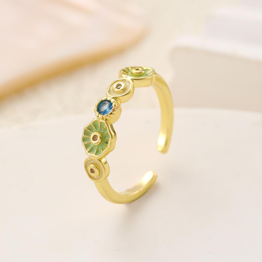 Trendy Temperament Enamel Lotus Leaf Fritillaria Colored Zircon Open Stackable Ring for Women Stainless Steel Designer Jewelry