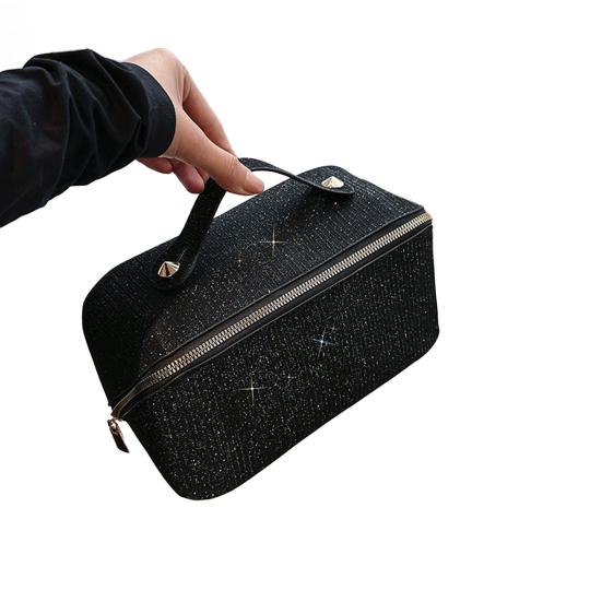 Косметичка с ручкой, блестящая поверхность, съемный дизайн, застежка-молния, большая вместимость, водонепроницаемые дорожные туалетные принадлежности