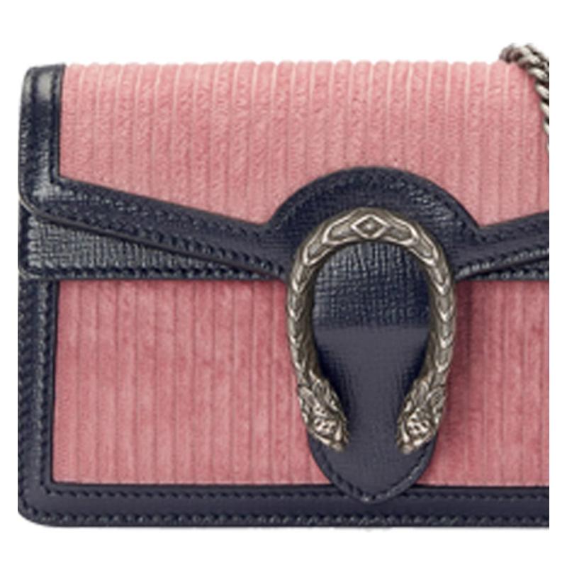 Gucci Dionysus distressed tiger head buckle chain corduroy shoulder bag crossbody bag women's pink and dark blue