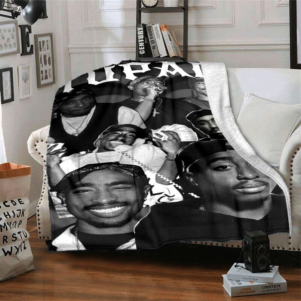 1 шт. Плед в стиле Hip Hop 2Pac, Мягкий, Легкий, Для всех сезонов, Многоцелевой плед для дивана, кровати, офиса и пикников, Французский стиль с культовыми обложками альбомов и цитатами
