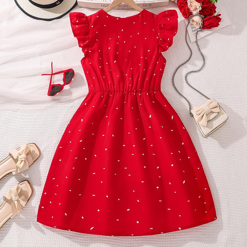 Платье для девочек Детская одежда Летнее платье принцессы с рукавами-крылышками для маленьких девочек в стиле ретро