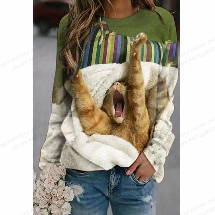 Funny Cat Hoodie Women Fashion Y2k Hoodies Sweatshirt Donkey Print Hoodie O-neck Clothes Animal Pullover Kawaii Sweats Girl Coat