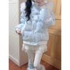 Milk whirring sweet and cute full print snowman fur collar hooded cotton coat women's winter new thickened warm cotton coat