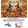 2D Background Banner 1pcs, Happy Thanksgiving, Turkey Pumpkin and Fruits Vibrant Backdrop for Home Party, Wedding