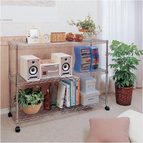 Iris Ohyama Metal Mini Steel Rack, 3-Tier, with Casters, 110cm Wide x 35cm Deep x 83cm High, Rust-Resistant, 19mm Pole Diameter, Silver, MTO-1108C