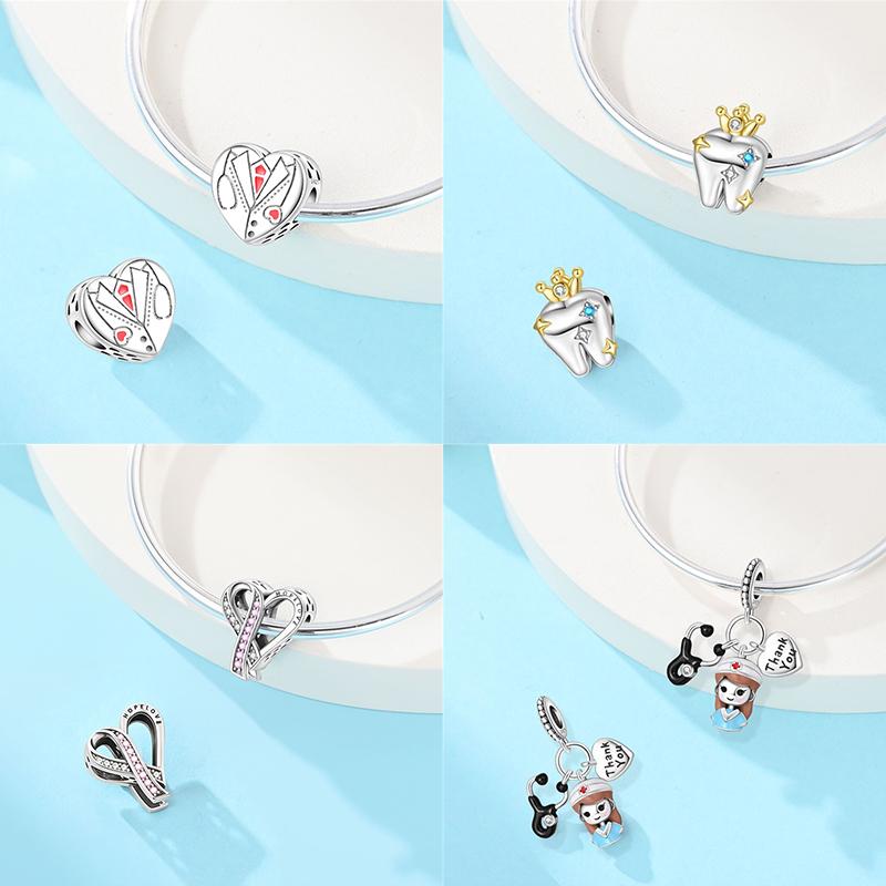 925 Silve Charms Beads Doctor's Teeth Dentist Charms First Aid Kit Dangle For Bracelet Occupation Jewelry Gift