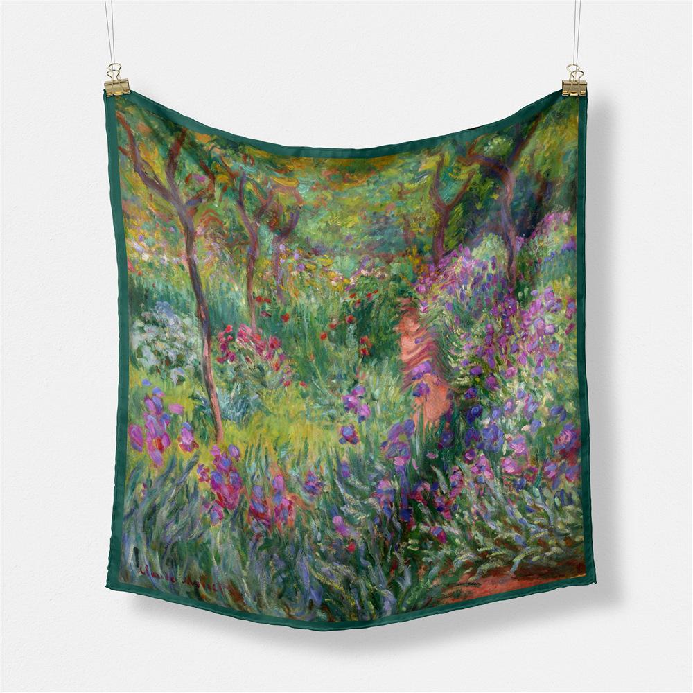 53CM Twill Silk Scarf Woman Grove Painting Square Scarves Wraps Bandana Small Hijab Silk Foulards Tie Headband Neckerchief