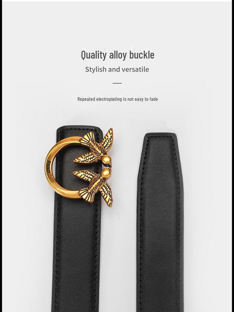 Genuine Cowhide Retro Carved Women's Belt - Simple Literary Style for Denim Casual Wear