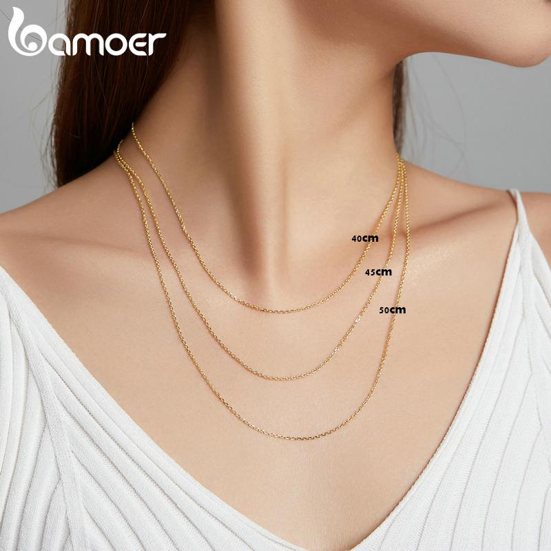 BAMOER стерлингового серебра 925 пробы основной кабель позолоченный регулируемое длинное ожерелье для женщин модные украшения