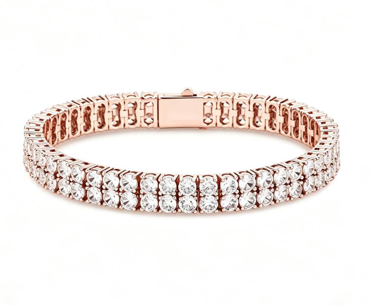 European and American Hip Hop Jewelry Brass Base Prong Setting CZ Autumn Fashion Double Row 10mm Tennis Chain Bracelet