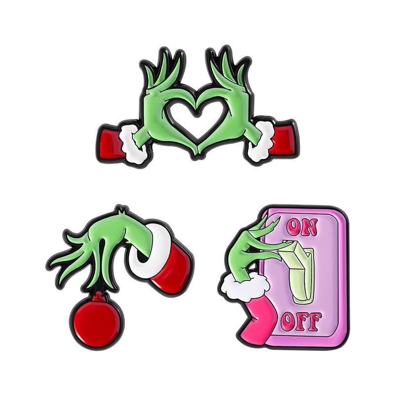 Зеленый Монстр Сердце Руки Эмалевый Значок Анимационные Персонажи С Рождеством Броши Значок на Лацкан Модная Бижутерия Подарки для Друзей