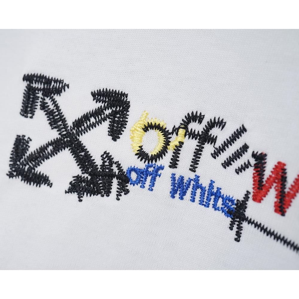 Off-White Летняя мужская и женская футболка оверсайз из чистого хлопка с разноцветной вышивкой стрел, уличный стиль