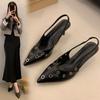 Fashion New Summer Women's Sandals Metal Rivet High Heels Footwear Elegant Slingback Pointed Slip On Party Lady Pumps Shoes