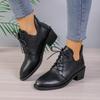 New British Lace-up Martin Boots for Women with Pointed Toe and Thick Heel, Perfect for Autumn and Winter 2023. Large Size 43 Available.