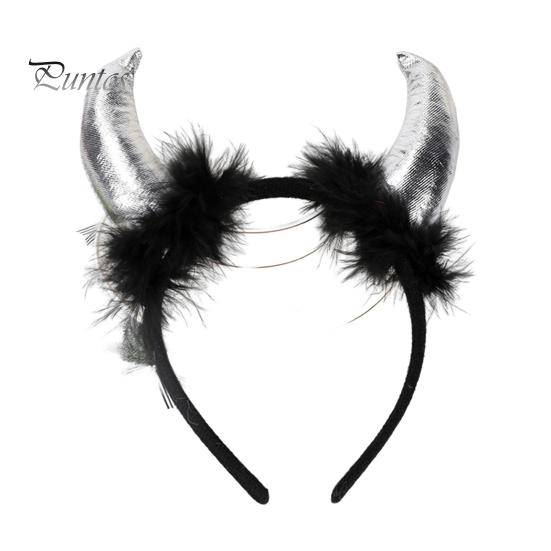 Devil Horn Decor Headband Plush Fabric Handmade Lightweight Elastic Design Hair Hoop Cosplay Parties Halloween Accessories