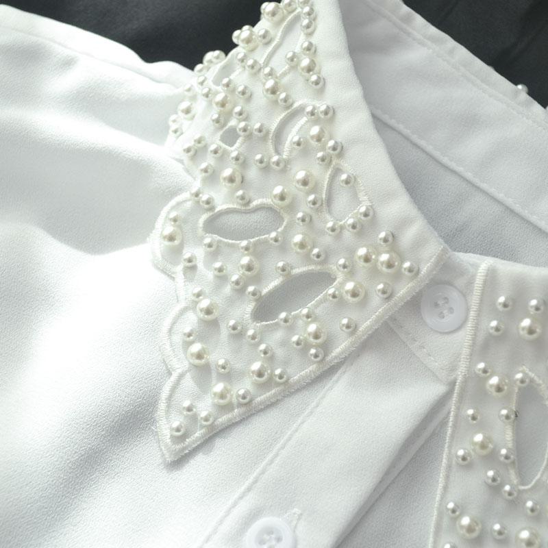 Elegant Beaded Women Fake Collar Shirt Black Embroidery Detachable Collar Fake Women Vintage False Collar Removable Nep Kraagie