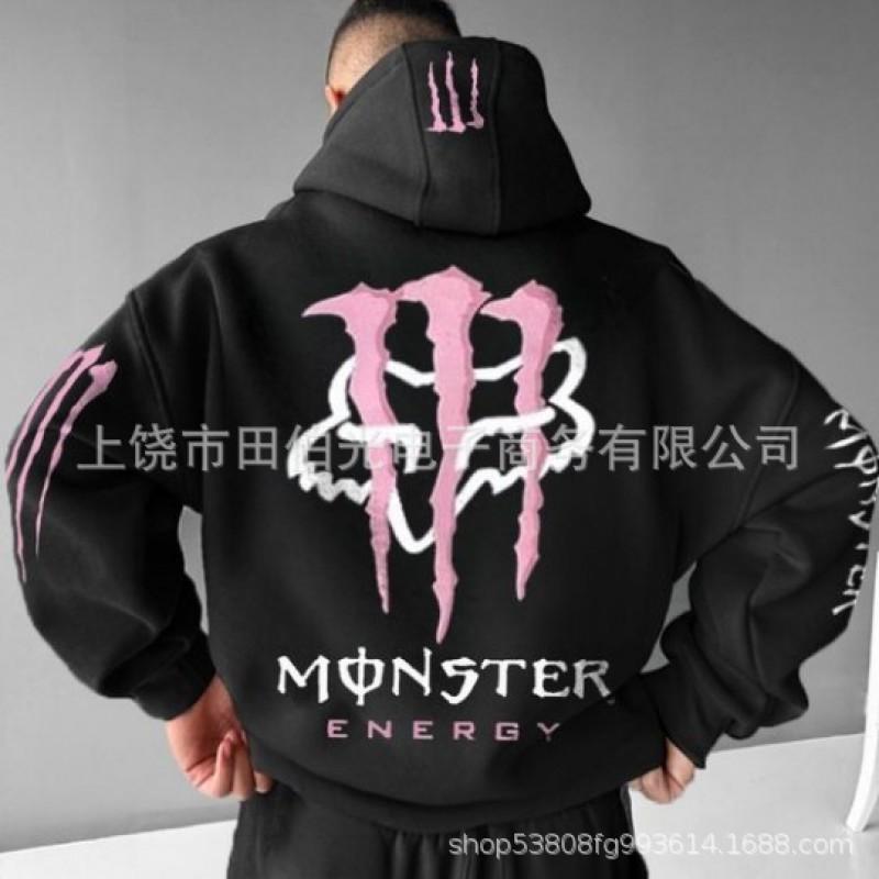 Mens Hooded Sweatshirt With Demon Print Loose Fit Warm Winter Casual Streetwear