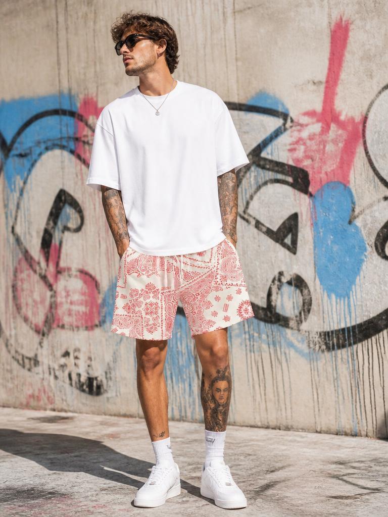 Men's Athletic Basketball Shorts Quick Dry Running Workout Gym Training Shorts Printed Beach Casual Shorts for Men