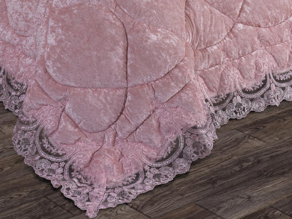 Ayzer Velvet Comforter Set 6pcs, Comforter 240x250, Sheet, Pillowcase 50x70, Double Size, Powder