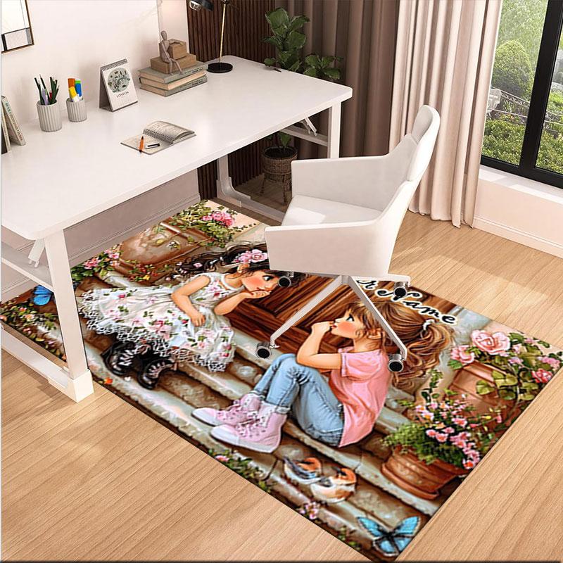 1PC Custom Name Floral Fantasy Friendship Theme Floor Mat Ideal for Living Room, Game Rooms, Office, Bedroom,Floor Mat Playful Design