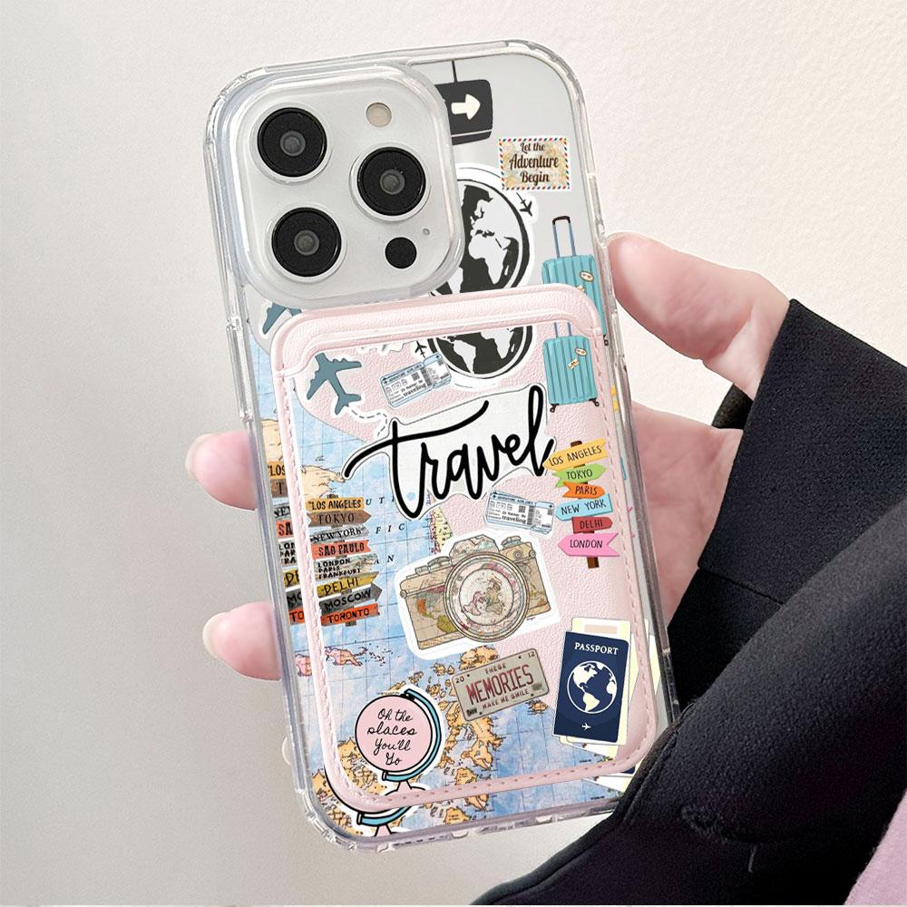 Fashion Tourism Label For Magsafe wallet Magnetic Card holder Phone Case For iPhone 16 13 16 15 12 14 17 Pro Max 16E Plus Cover
