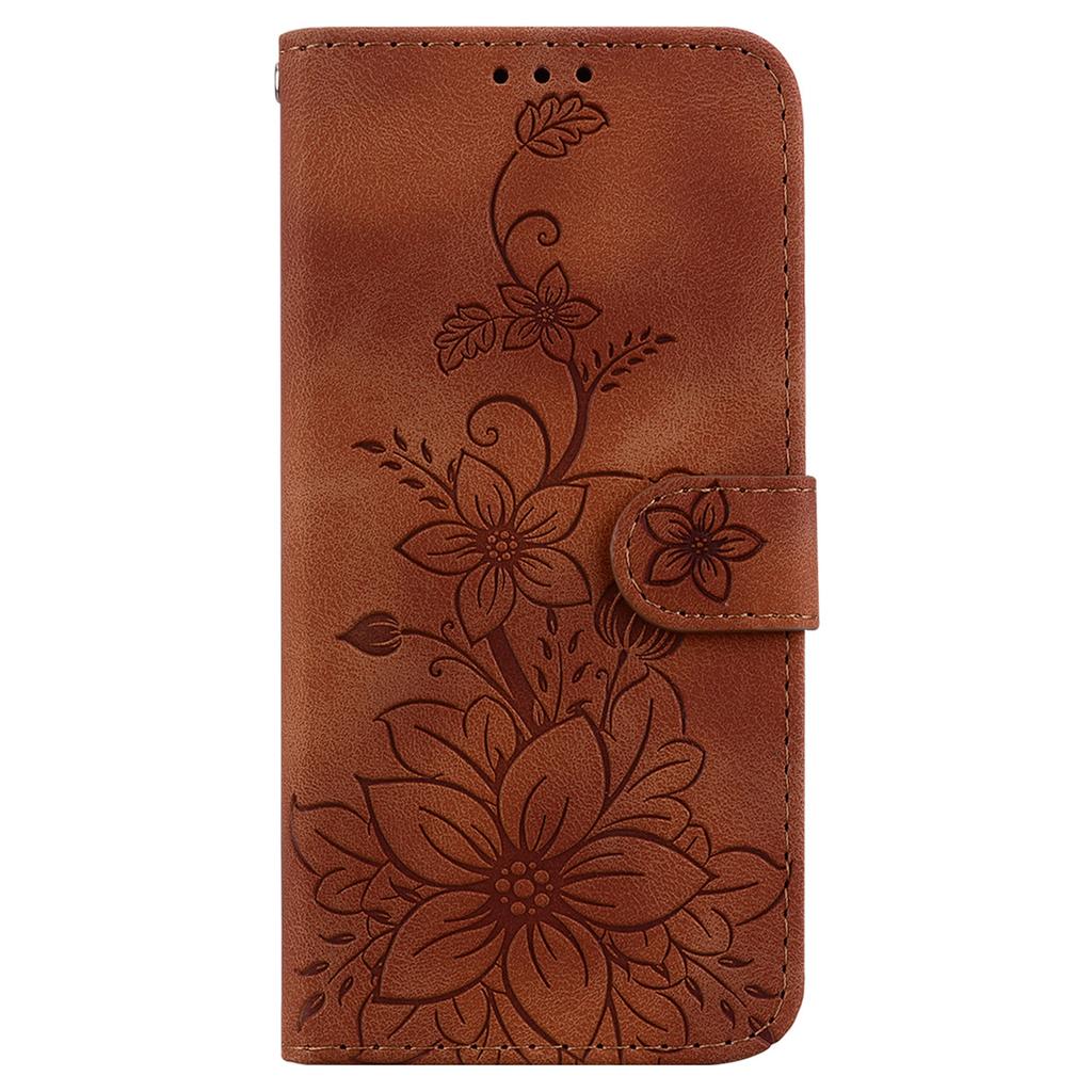 For Honor 400 5G (Global) Stand Case Lily Flower Imprint Leather Phone Cover with Wrist Strap