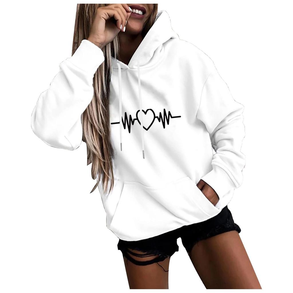 Kaixinjiuhao Women Fashion Casual Fun Print Hooded Sweatshirt Loose Sports Tops Pullover