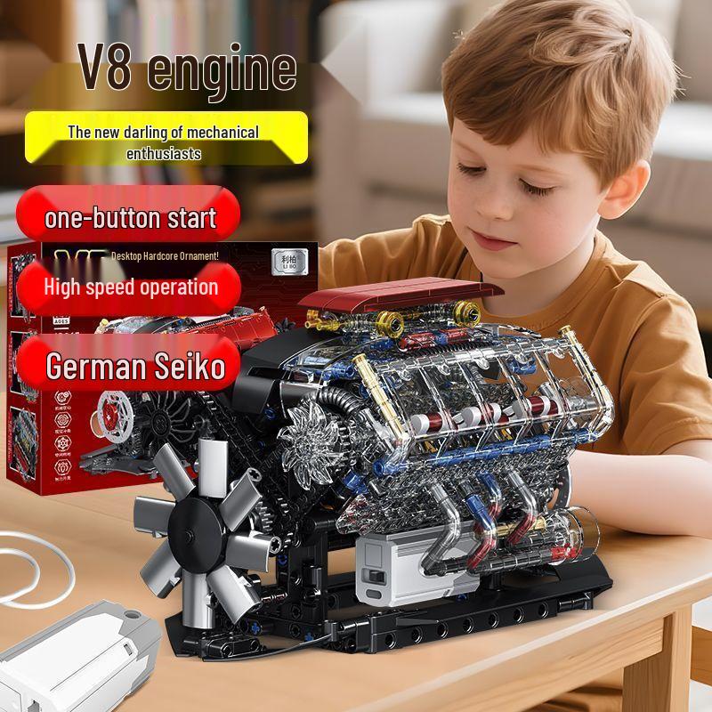 Механическая модель двигателя V8 для конструктора - Подарок для мальчиков от 10 лет