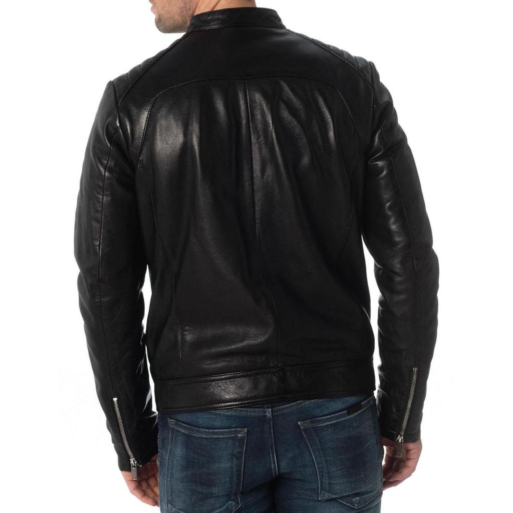 SkinOutfit Men's Genuine Lambskin Black Leather Jacket Stylish Motorcycle Bomber Biker Outerwear MJ 245