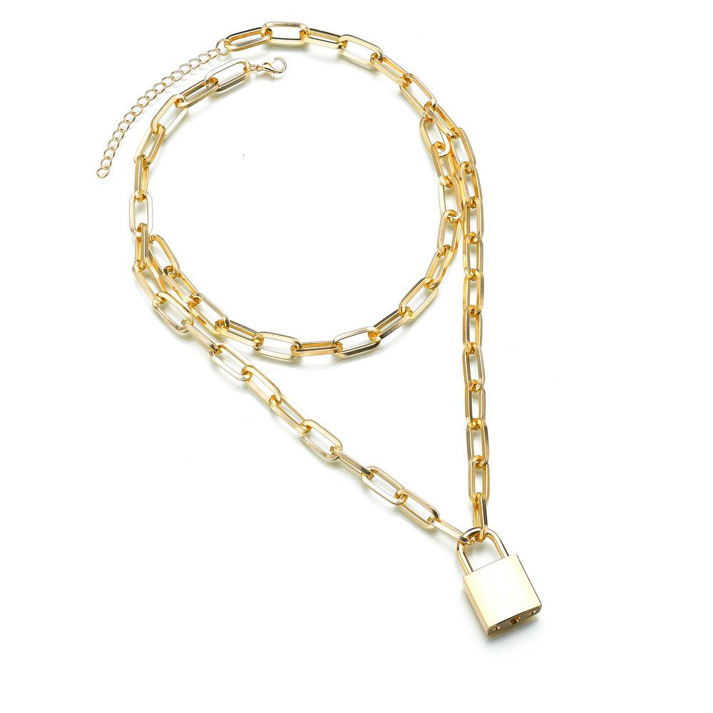 Модное двухслойное ожерелье с замком для мужчин, панк-цепочка с замком, ожерелье с подвеской AVE