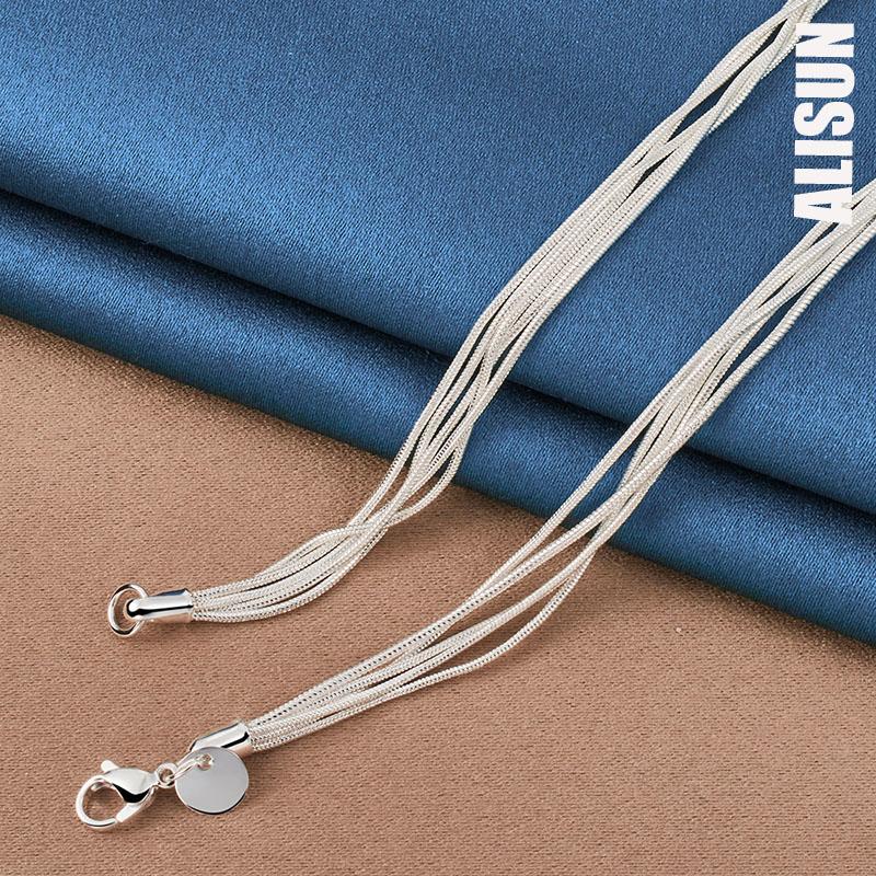 925 Sterling Silver Five Snake Chain Frosted Smooth Bead Necklace Fashionable Wedding Jewelry
