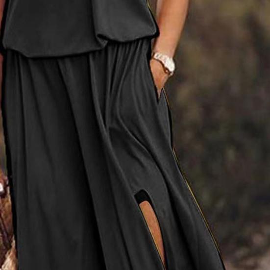 Женское платье-жилет без рукавов с боковыми разрезами и круглым вырезом, плиссированное макси-платье с карманами, однотонное свободное платье для свиданий, повседневных путешествий