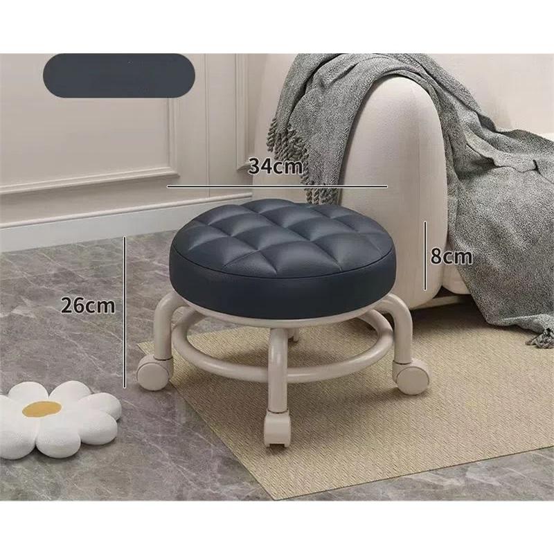 Universal Wheel Small Stool Household Pulley Low Stool Wheeled Bench Small Round Stool Sofa Stool Small Chair Plastic Backrest