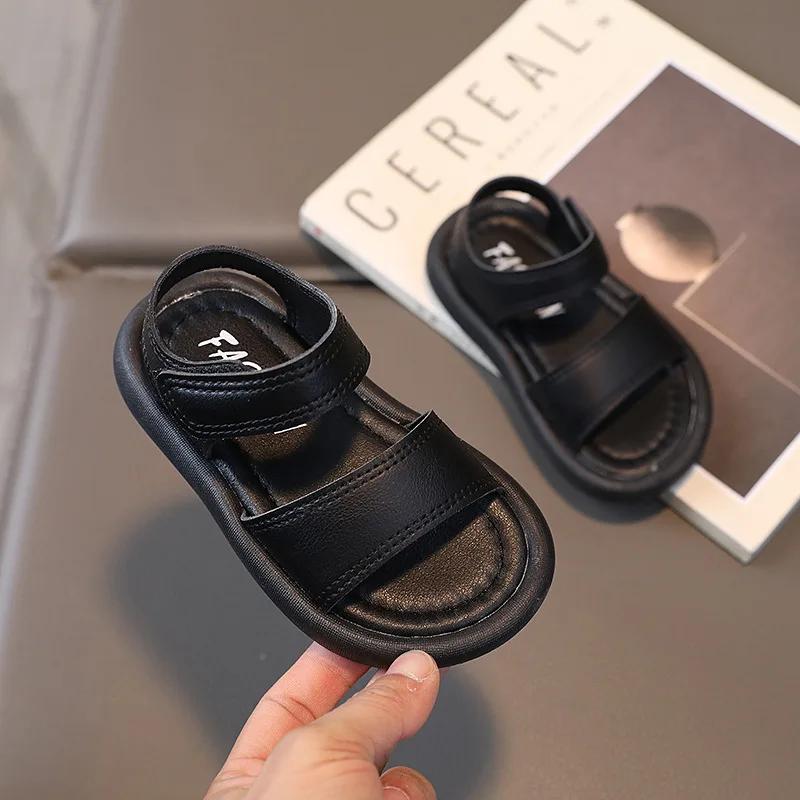 Comfortable Kids Sandals for Boys Girls Children Beige Beach Shoes Toddler Stylish Black Fully Flat Baby Sandal 2-7 Years G12272