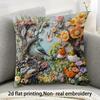 Изысканная 2D наволочка с плоской печатью и вышитой сценой с птицами и цветами. Чехол для диванной подушки, украшение для дома, 2D печать