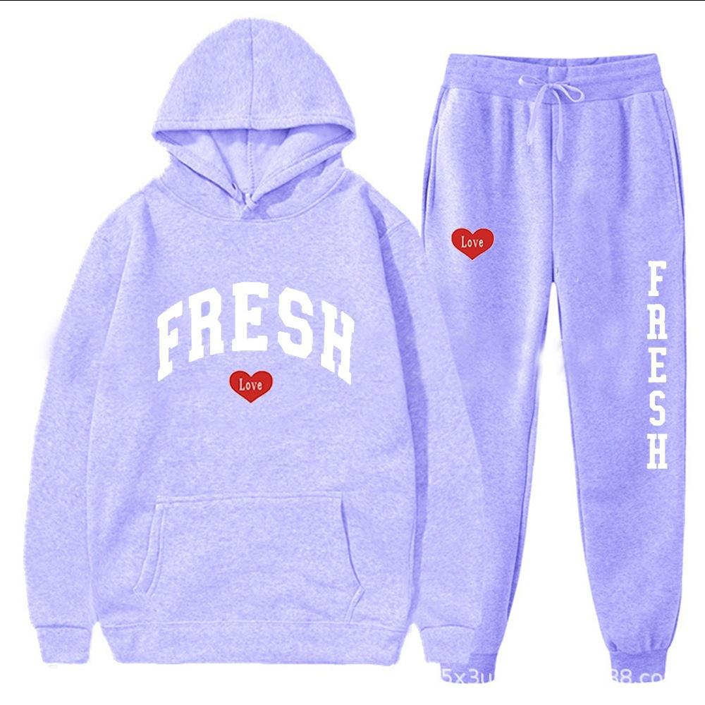 European size plus fashion printed sweater autumn and winter fleece warm hoodie casual sports women's suit
