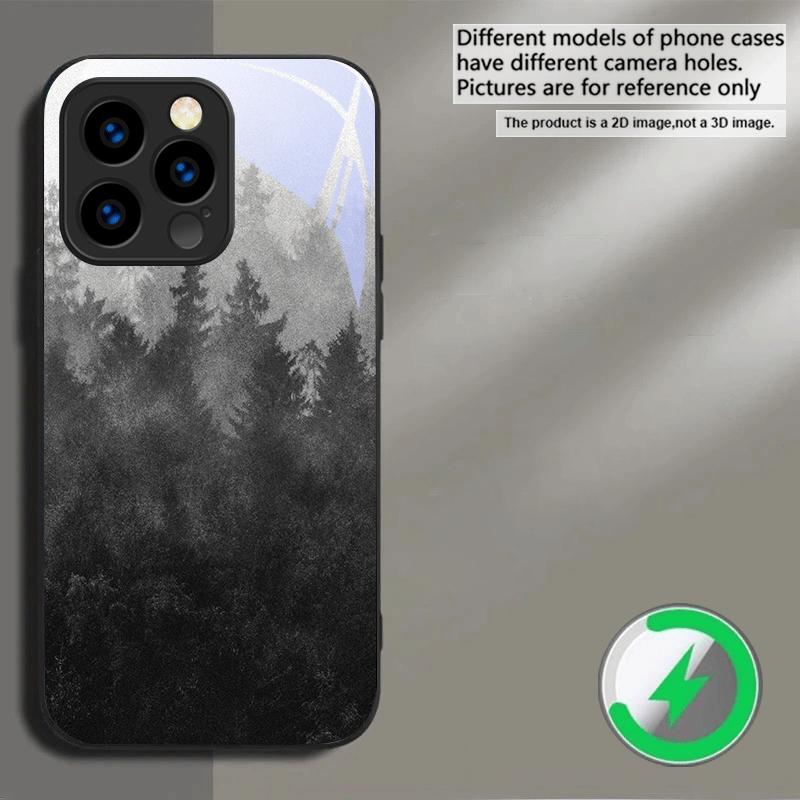 Чернильная пейзажная живопись Подходит для iPhone 16E 17 Pro Max 15 Pro 14 13 Plus 12 mini 11 16 Air 17Pro Магнитный Стеклянный Чехол для Телефона