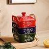 Ceramic Microwave Baking Bowl Home Hand-painted Isolation Painted with Lid Bead Point Snack Candy Dried Fruit Bowl with Cover