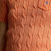 Polo Ralph Lauren Однотонный свитер с круглым вырезом, вышитым логотипом, кабельной вязки, с коротким рукавом, женский топ, оранжевый 211910987-016