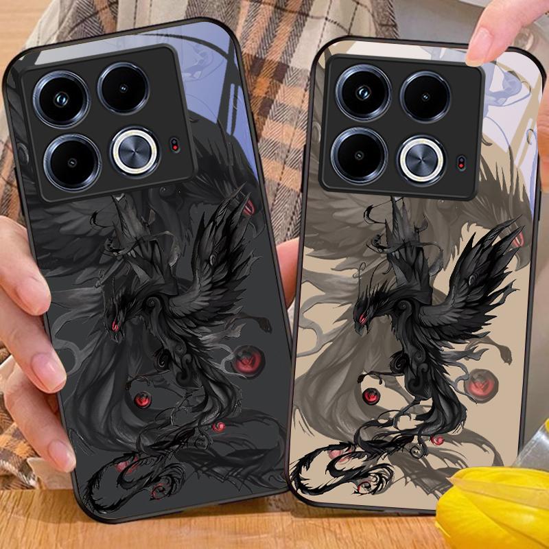 Черный мультяшный Дапенг для Infinix Note 40 4G 30i 12 G96 Smart 8 Hot 9 Play 10 11S 12 20i 50 Pro Plus 5G Чехол для телефона из закаленного стекла