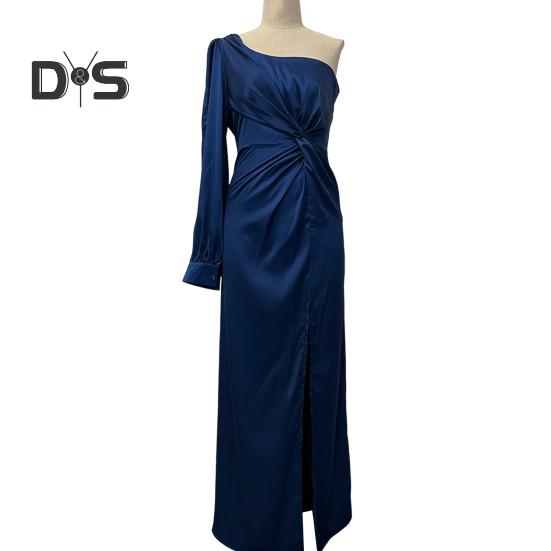 Женское вечернее платье на одно плечо без рукавов с разрезом по низу, однотонное, с заниженной талией, плиссированное, однотонное, с открытыми плечами, коктейльное, вечернее, макси-платье, бальное платье