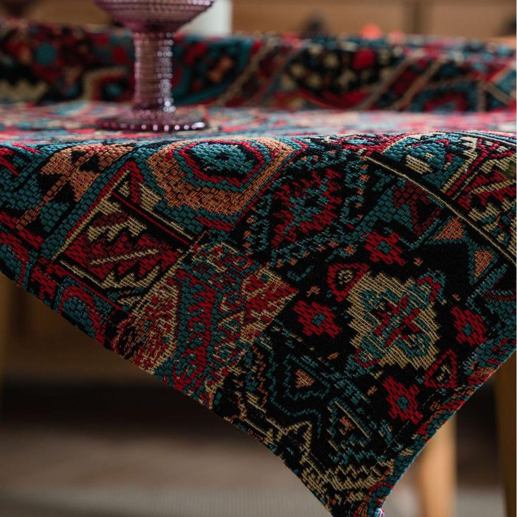 Miao Tablecloth Color Jacquard Tablecloth Double-Sided Pattern Thick Tablecloth Geometric Bohemian Style