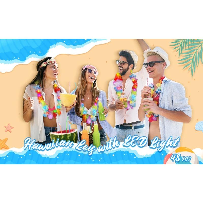 10 шт. Светодиодные гавайские леи Светящиеся цветочные леи Ожерелье Цветы Луа Венок Гирлянды Пляжная свадьба Тропическая тематическая вечеринка Принадлежности