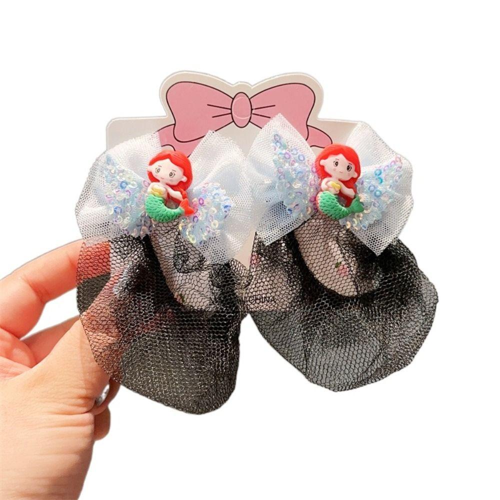 2PCS Mermaid Girls Elastic Hair Net Spring Clip Hair Bun Cover Sweet Ballet Hair Net  Kids